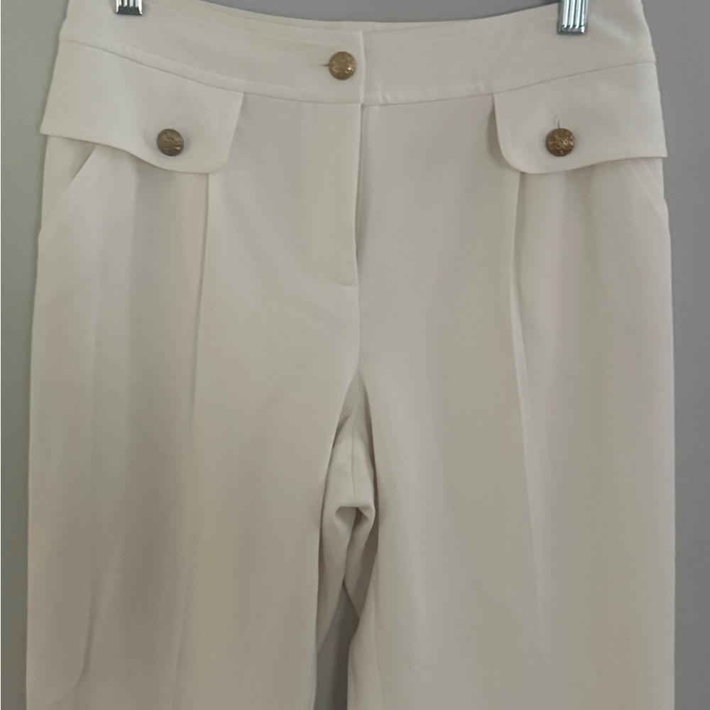 ST. John Cream High-Waist Wide Leg Pants with Decorative Buttons
